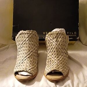 Very Volatile Cream Woven Peep-Toe Mules